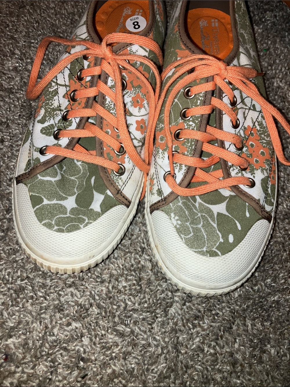 Tretorn Florence Broadhurst Floral Canvas Lace-Up Sneakers Green & Orange 8 - Picture 2 of 6